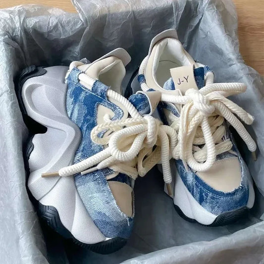 2024 New High Quality Women Thick Sole Lace Up Casual Sports Shoes Woman Design Sense Colored Breathable Running Shoes Sneaker 0