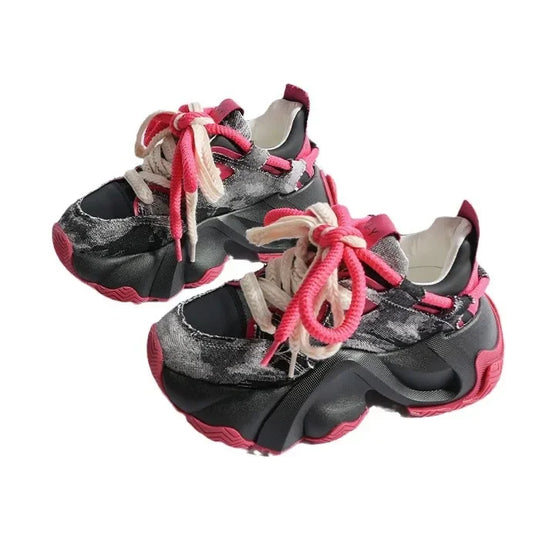 2024 New High Quality Women Thick Sole Lace Up Casual Sports Shoes Woman Design Sense Colored Breathable Running Shoes Sneaker 4