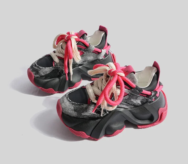 2024 New High Quality Women Thick Sole Lace Up Casual Sports Shoes Woman Design Sense Colored Breathable Running Shoes Sneaker 5