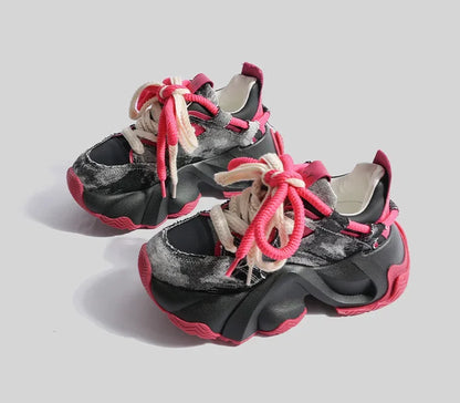 2024 New High Quality Women Thick Sole Lace Up Casual Sports Shoes Woman Design Sense Colored Breathable Running Shoes Sneaker 5