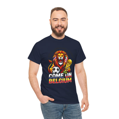 Belgium Soccer Fan Tee — “Come On Belgium” World Cup Lion Design