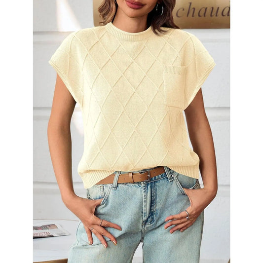 Saodimallsu Women'S Mock Neck Cap Sleeve Sweater Vest Soft Lightweight Knit Tops for Summer & Spring Casual Outfits Shortsleeve Womenswear Basic Knitted Chunky Chic