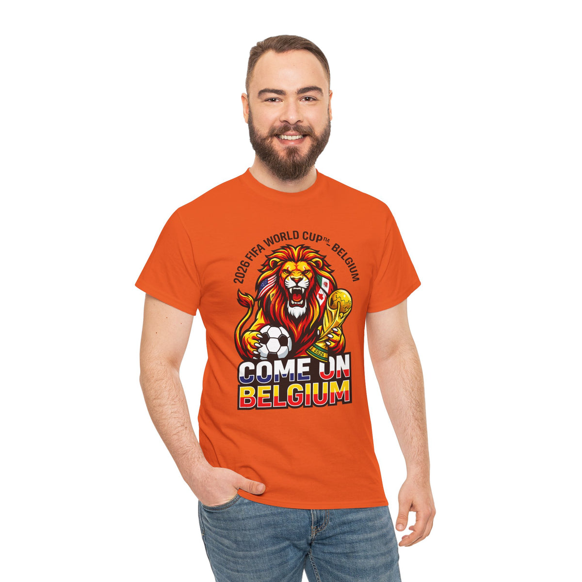 Belgium Soccer Fan Tee — “Come On Belgium” World Cup Lion Design