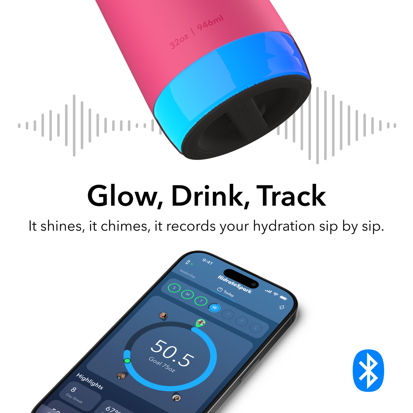 HidrateSpark PRO 2 Smart Bottle – 32 oz for Advanced Hydration Tracking