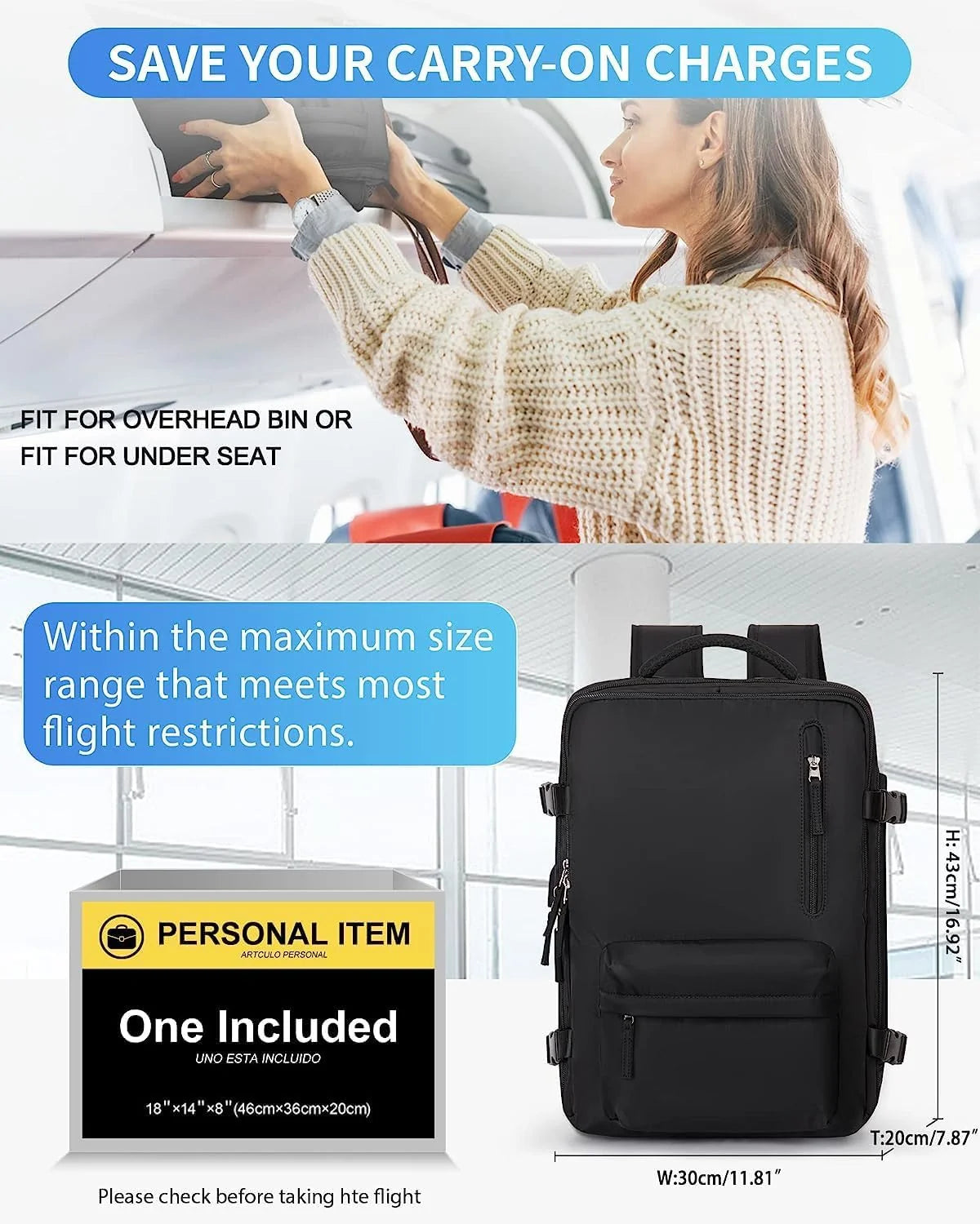40L Waterproof Travel Backpack with Shoe Compartment & USB Port – 14” (35.56 cm)Laptop Fit 5