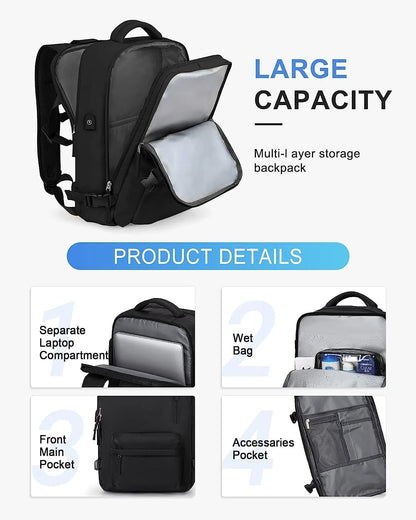 40L Waterproof Travel Backpack with Shoe Compartment & USB Port – 14” (35.56 cm)Laptop Fit 7