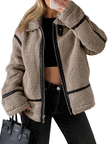 Women's Faux Fur Sherpa Jacket - Trendy Moto Leather Patchwork Winter Coat