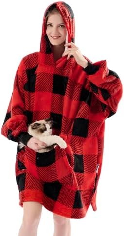 Krifey Wearable Blanket Hoodie, Oversized Sherpa Hooded for Women and Men, Cozy Sweatshirt with Giant Pocket