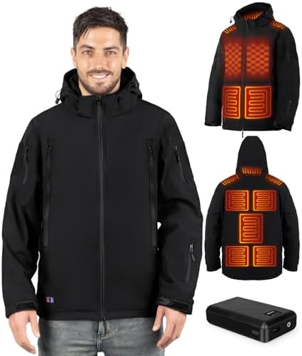 Men's Heated Winter Jacket - Soft Shell Coat with Electric Heating and Detachable Hood for Outdoor Adventures