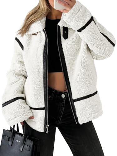 Women's Faux Fur Sherpa Jacket - Trendy Moto Leather Patchwork Winter Coat