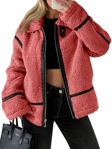 Women's Faux Fur Sherpa Jacket - Trendy Moto Leather Patchwork Winter Coat