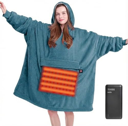 MAXEVE Heated Blanket Hoodie with 10000mAh Battery Pack – Oversized Sherpa Wearable Blanket Sweatshirt for Women & Men, Black, Warm & Soft Adult Hoodie