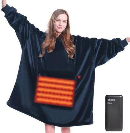 MAXEVE Heated Blanket Hoodie with 10000mAh Battery Pack – Oversized Sherpa Wearable Blanket Sweatshirt for Women & Men, Black, Warm & Soft Adult Hoodie