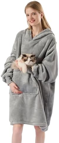Krifey Wearable Blanket Hoodie, Oversized Sherpa Hooded for Women and Men, Cozy Sweatshirt with Giant Pocket