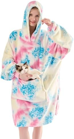 Krifey Wearable Blanket Hoodie, Oversized Sherpa Hooded for Women and Men, Cozy Sweatshirt with Giant Pocket