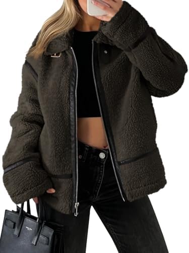 Women's Faux Fur Sherpa Jacket - Trendy Moto Leather Patchwork Winter Coat