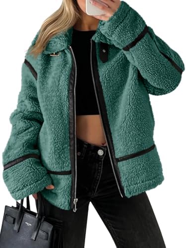 Women's Faux Fur Sherpa Jacket - Trendy Moto Leather Patchwork Winter Coat