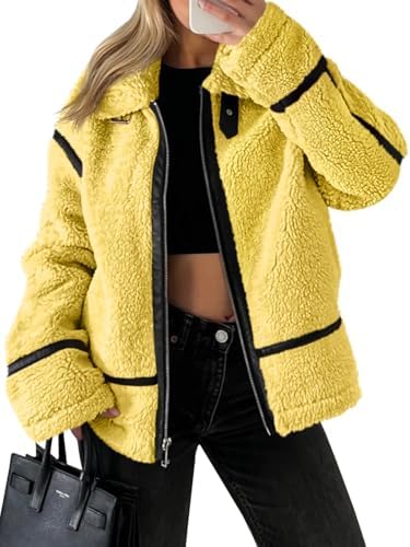 Women's Faux Fur Sherpa Jacket - Trendy Moto Leather Patchwork Winter Coat