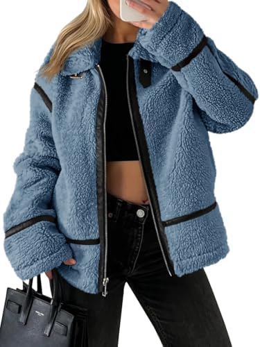 Women's Faux Fur Sherpa Jacket - Trendy Moto Leather Patchwork Winter Coat