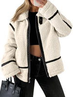 Women's Faux Fur Sherpa Jacket - Trendy Moto Leather Patchwork Winter Coat