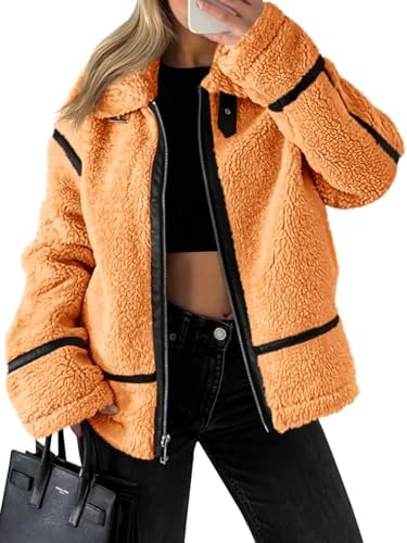 Women's Faux Fur Sherpa Jacket - Trendy Moto Leather Patchwork Winter Coat
