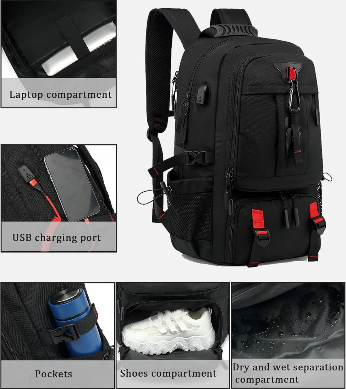 60L Waterproof Travel Laptop Backpack with USB and Shoe Compartment 1