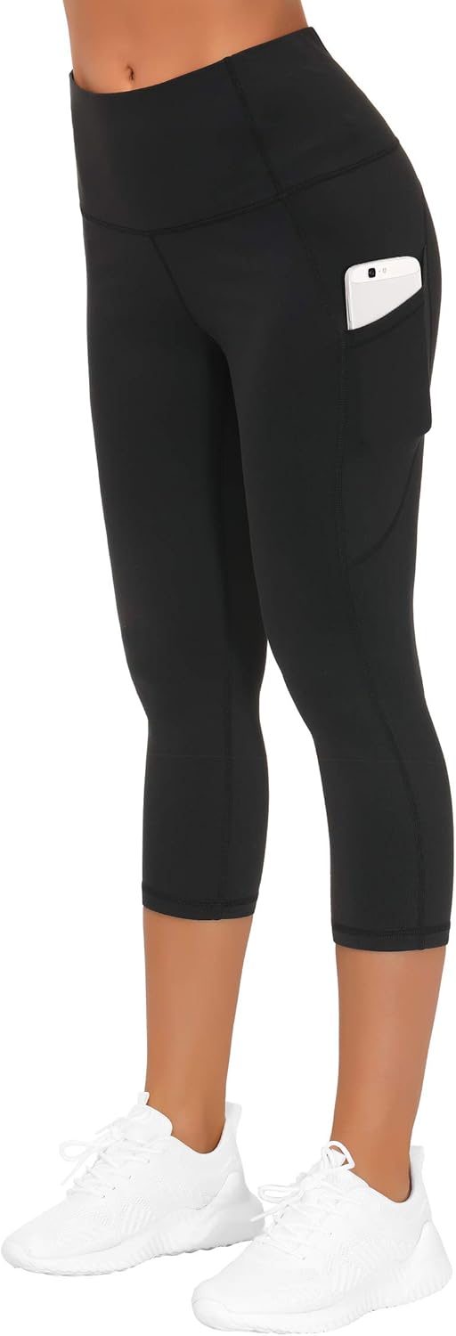 High-Waisted Capri Leggings for Women - Tummy Control Workout Pants with Pockets