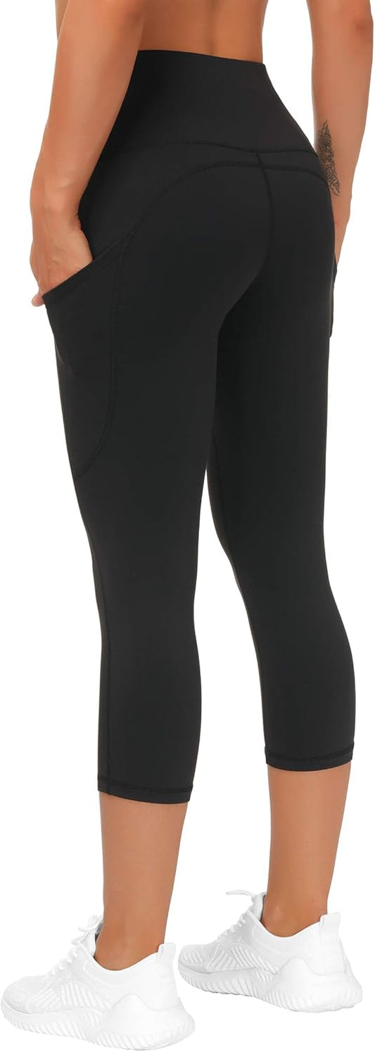 High-Waisted Capri Leggings for Women - Tummy Control Workout Pants with Pockets