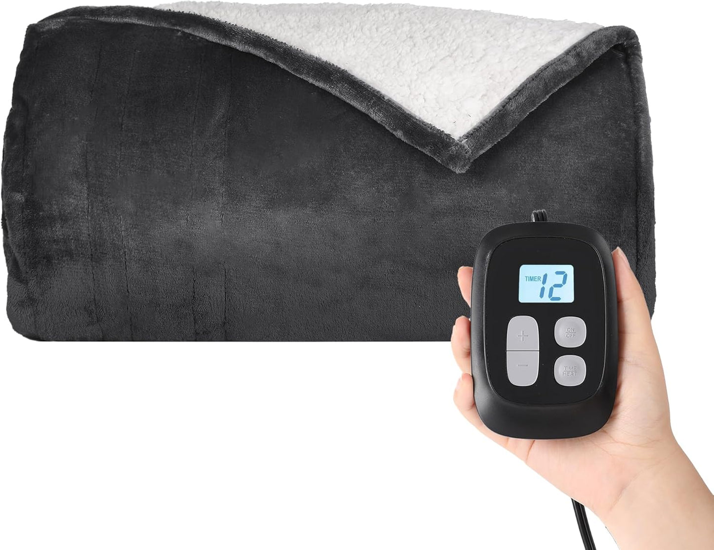 Ultra-Cozy Full-Size Electric Heated Blanket 72 x 84 in — Soft Flannel, Auto-Off (1–10 hrs), 6 Heat Settings, Machine Washable, Dark Grey