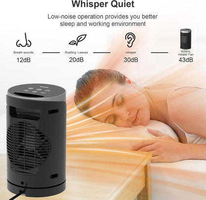 WINHL Compact Space Heater - Portable Indoor Electric Heater with Thermostat & Remote, 70° Oscillation, 12-Hour Timer, 5 Modes, 1500W PTC Ceramic Fast Heating for Office, Bedroom & Home