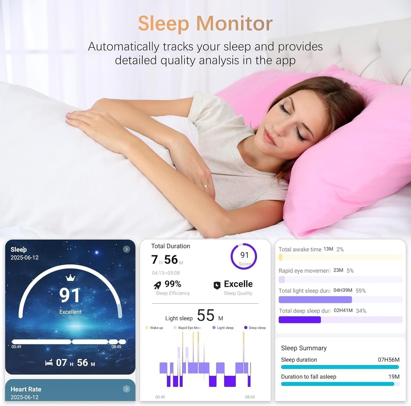 Fit Ring Health Tracker for Women & Men — Heart Rate, Blood Oxygen, HRV, Stress & Sleep Monitoring, Step Counter, Smart Ring for iPhone & Android, No Subscription Fee, Gold (Size 13)