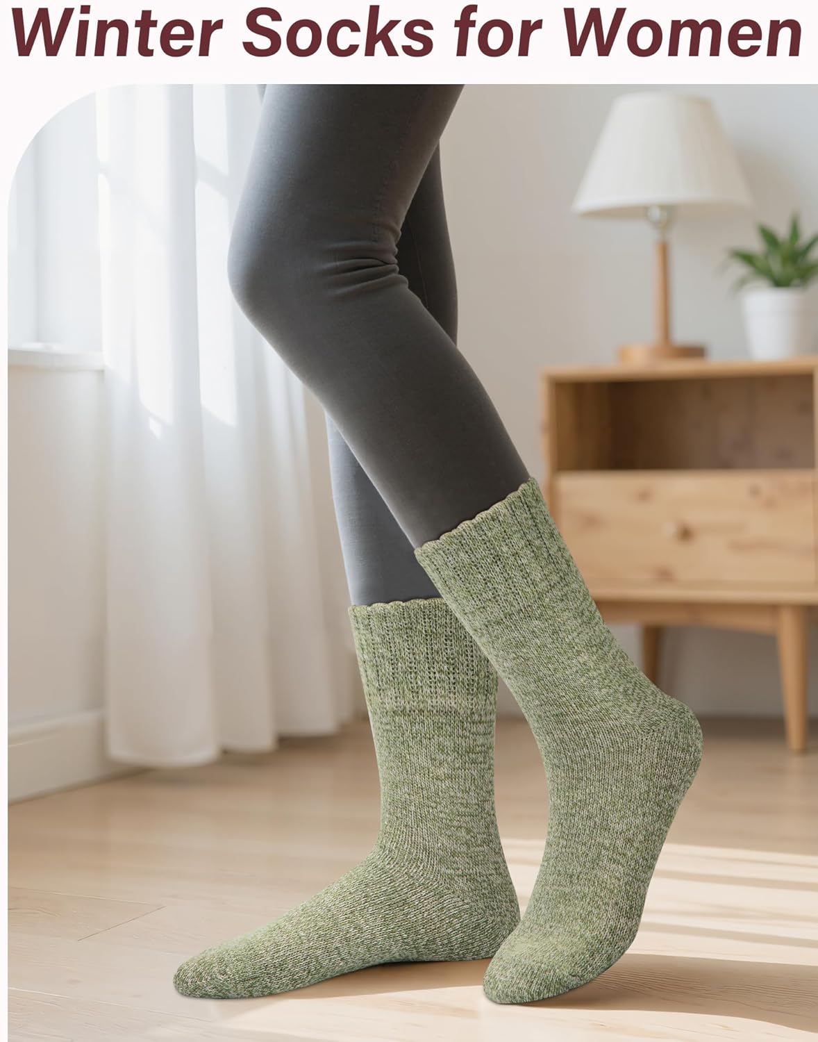 Loritta Women's Wool Socks - Warm Winter Knit Crew Calf-Length Socks for Hiking Boots, Cozy Boot Socks, Perfect Gift & Stocking Stuffer