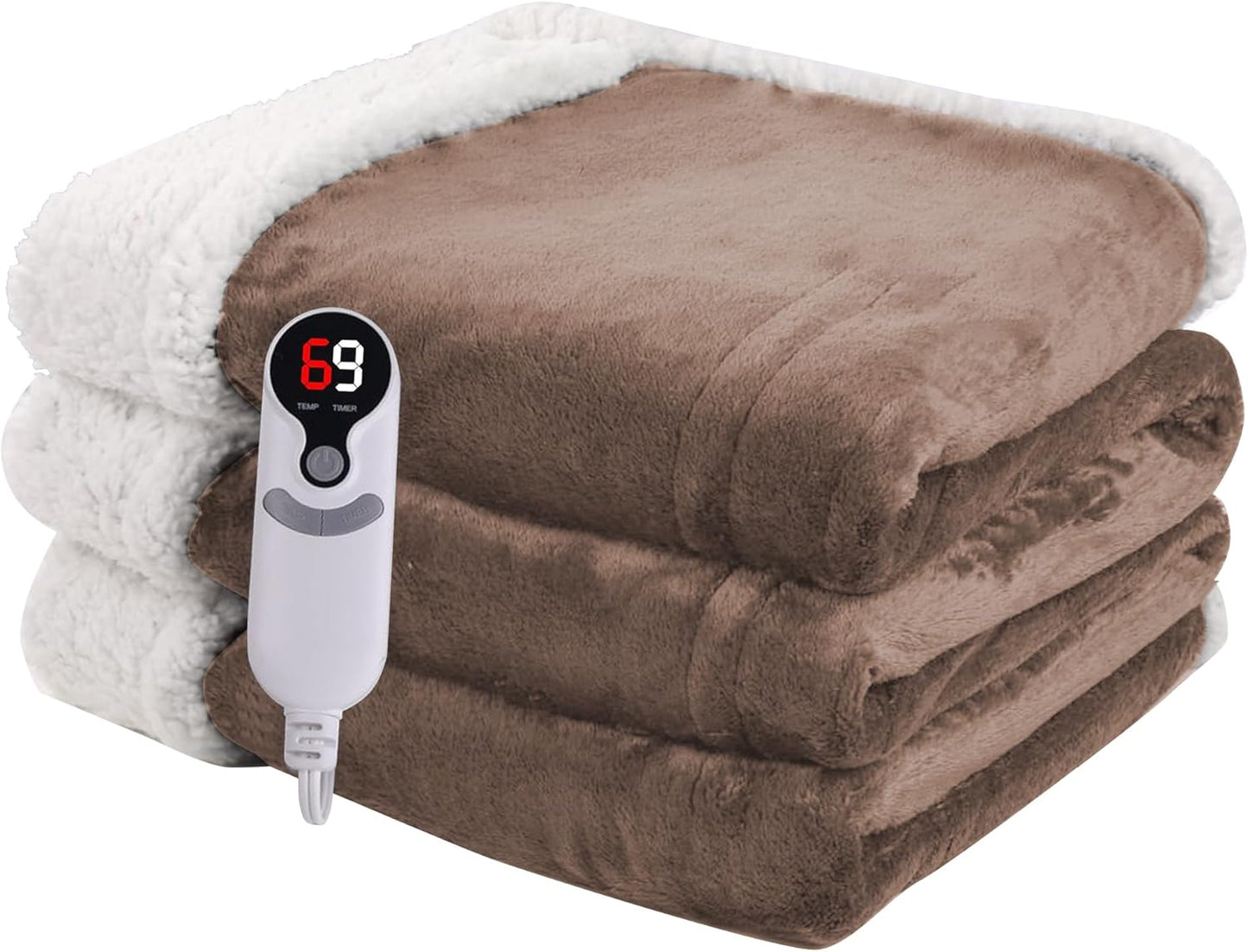 Ultra-Cozy Full-Size Electric Heated Blanket 72 x 84 in — Soft Flannel, Auto-Off (1–10 hrs), 6 Heat Settings, Machine Washable, Dark Grey
