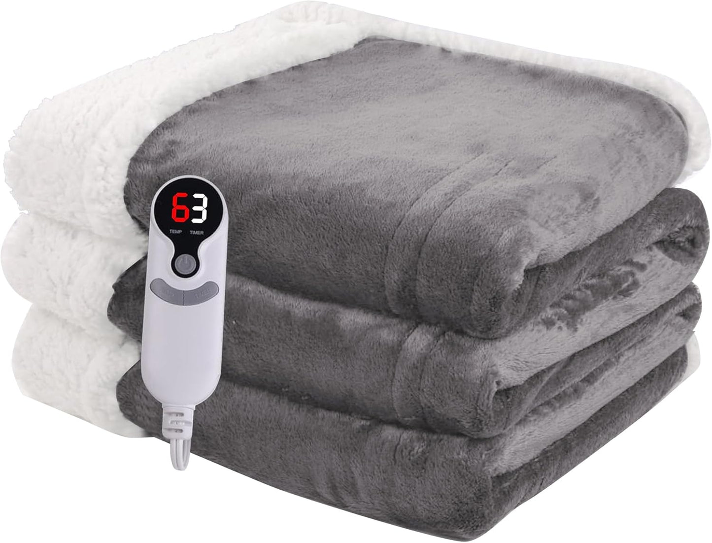 Ultra-Cozy Full-Size Electric Heated Blanket 72 x 84 in — Soft Flannel, Auto-Off (1–10 hrs), 6 Heat Settings, Machine Washable, Dark Grey