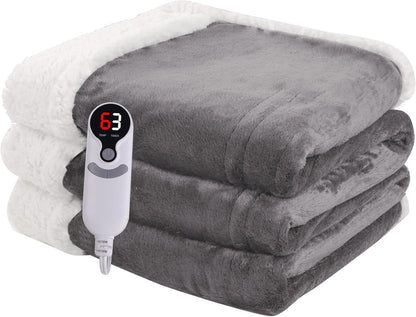 Ultra-Cozy Full-Size Electric Heated Blanket 72 x 84 in — Soft Flannel, Auto-Off (1–10 hrs), 6 Heat Settings, Machine Washable, Dark Grey