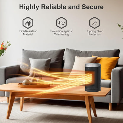 WINHL Compact Space Heater - Portable Indoor Electric Heater with Thermostat & Remote, 70° Oscillation, 12-Hour Timer, 5 Modes, 1500W PTC Ceramic Fast Heating for Office, Bedroom & Home