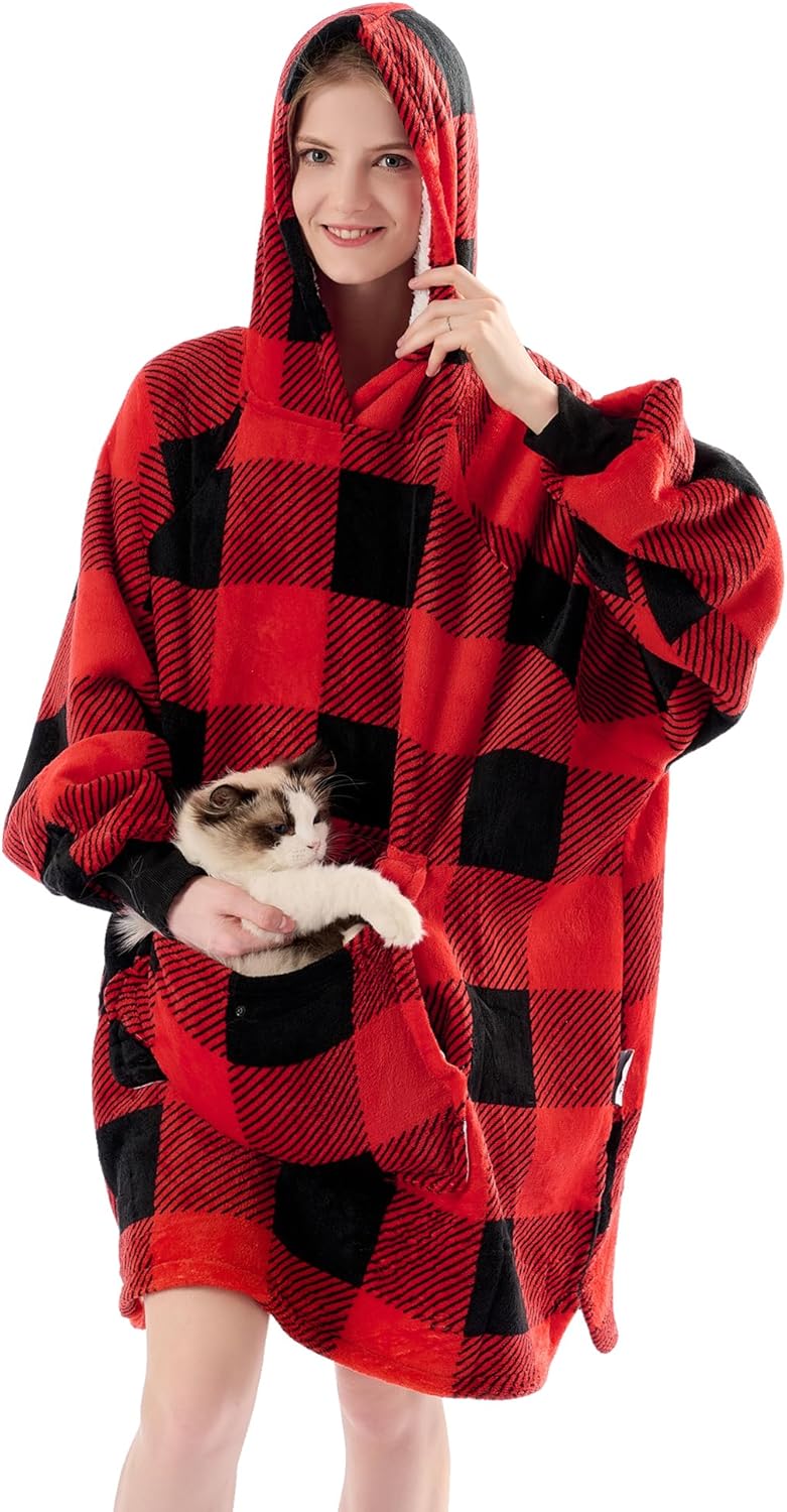 Krifey Wearable Blanket Hoodie, Oversized Sherpa Hooded for Women and Men, Cozy Sweatshirt with Giant Pocket