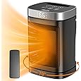 WINHL Compact Space Heater - Portable Indoor Electric Heater with Thermostat & Remote, 70° Oscillation, 12-Hour Timer, 5 Modes, 1500W PTC Ceramic Fast Heating for Office, Bedroom & Home