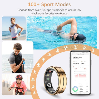 Fit Ring Health Tracker for Women & Men — Heart Rate, Blood Oxygen, HRV, Stress & Sleep Monitoring, Step Counter, Smart Ring for iPhone & Android, No Subscription Fee, Gold (Size 13)