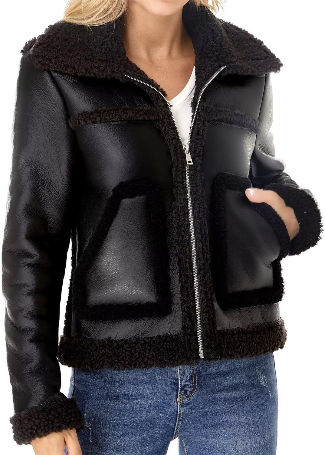 Faux Shearling Moto Jacket