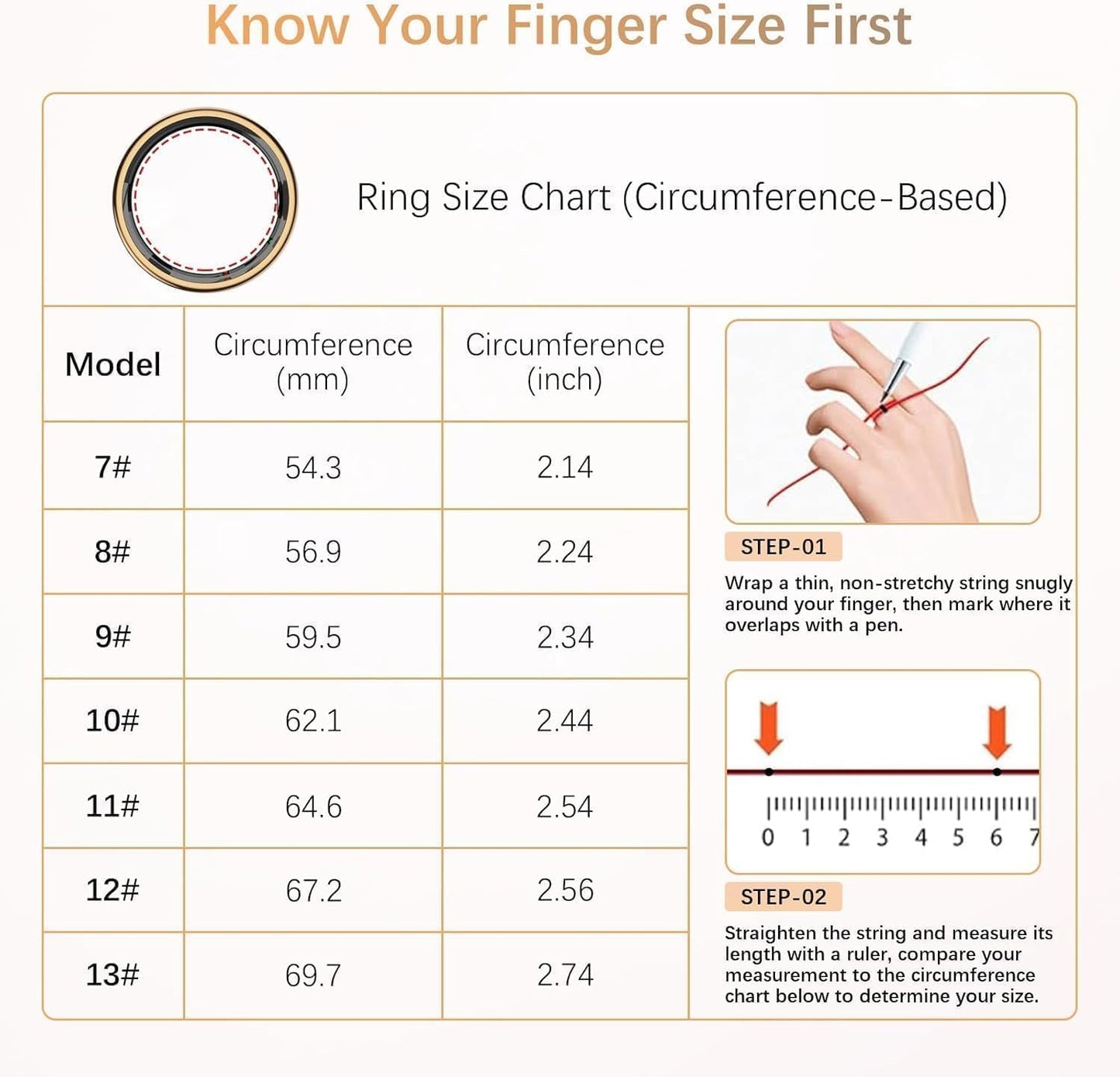 Fit Ring Health Tracker for Women & Men — Heart Rate, Blood Oxygen, HRV, Stress & Sleep Monitoring, Step Counter, Smart Ring for iPhone & Android, No Subscription Fee, Gold (Size 13)