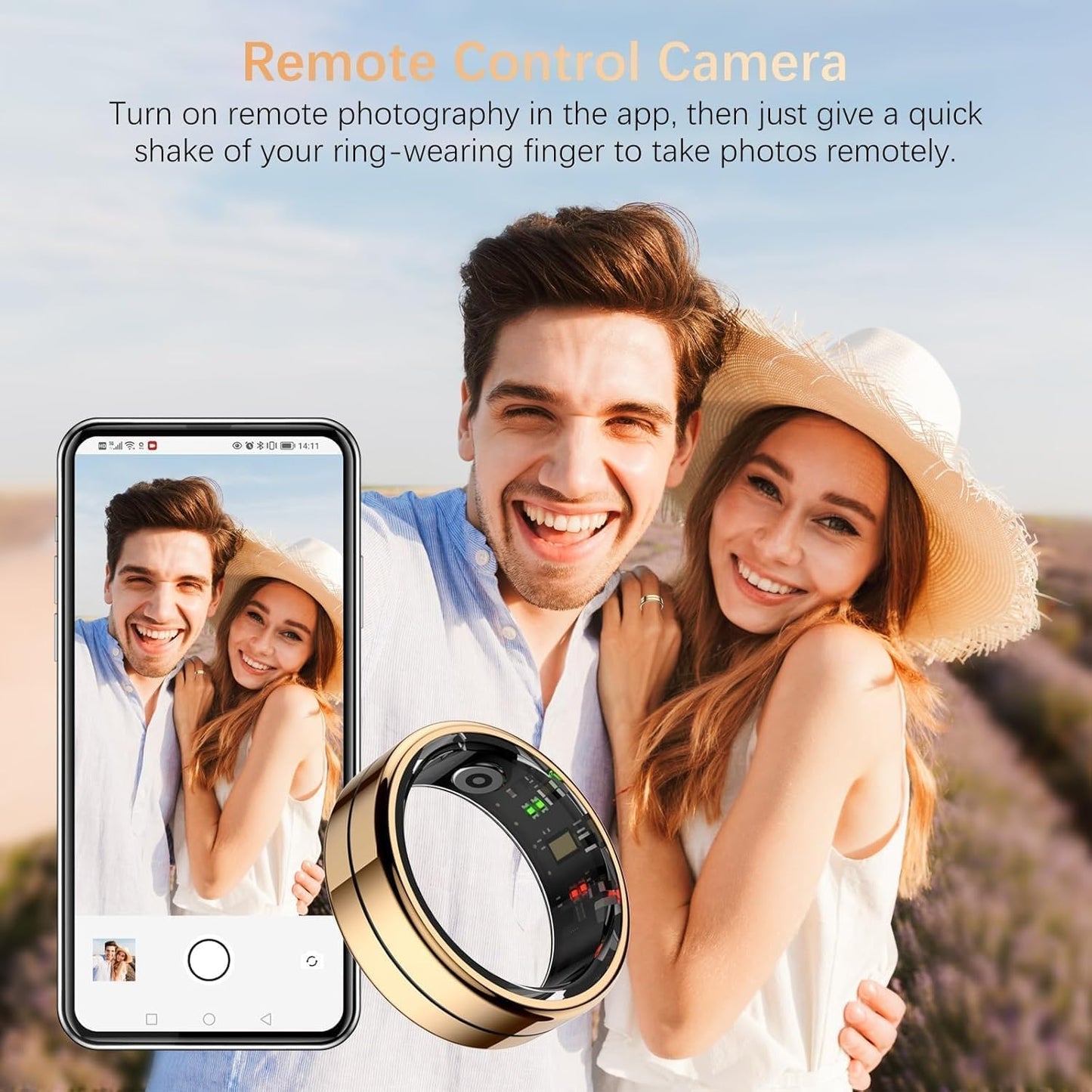 Fit Ring Health Tracker for Women & Men — Heart Rate, Blood Oxygen, HRV, Stress & Sleep Monitoring, Step Counter, Smart Ring for iPhone & Android, No Subscription Fee, Gold (Size 13)