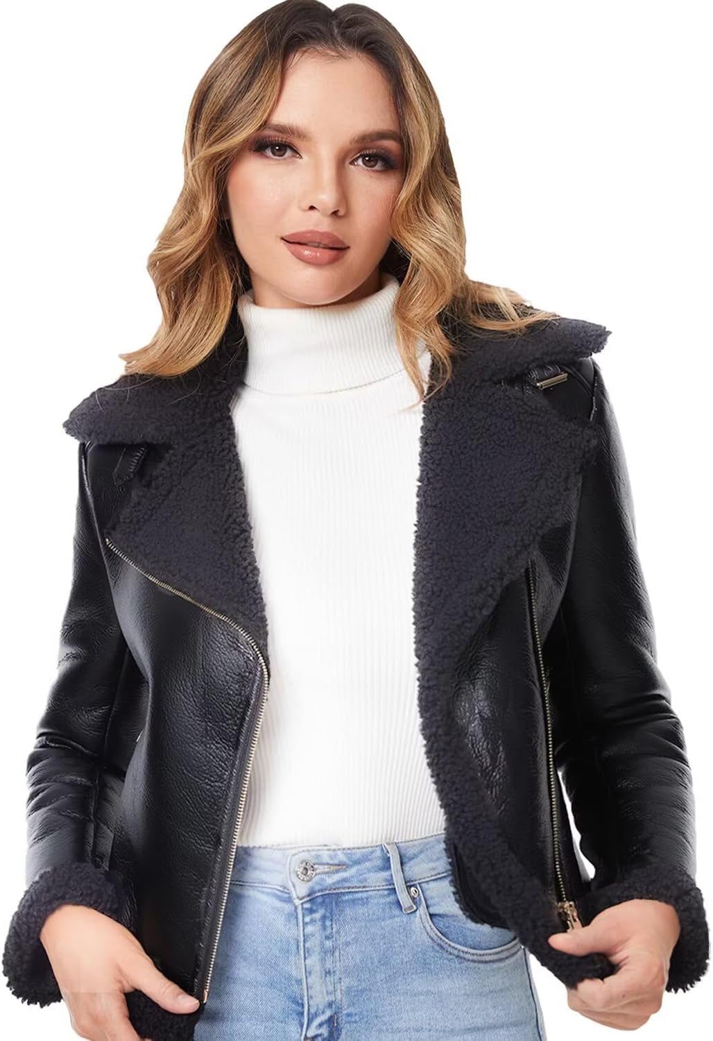 Faux Shearling Moto Jacket