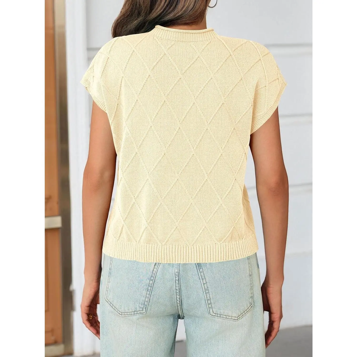 Saodimallsu Women'S Mock Neck Cap Sleeve Sweater Vest Soft Lightweight Knit Tops for Summer & Spring Casual Outfits Shortsleeve Womenswear Basic Knitted Chunky Chic