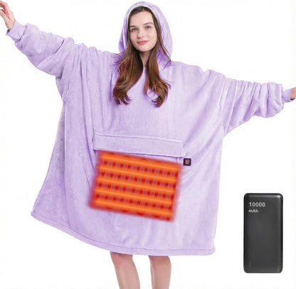 MAXEVE Heated Blanket Hoodie with 10000mAh Battery Pack – Oversized Sherpa Wearable Blanket Sweatshirt for Women & Men, Black, Warm & Soft Adult Hoodie
