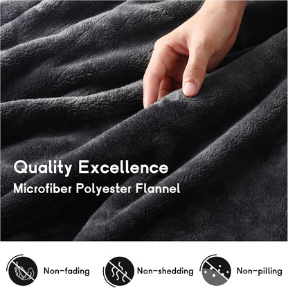Ultra-Cozy Full-Size Electric Heated Blanket 72 x 84 in — Soft Flannel, Auto-Off (1–10 hrs), 6 Heat Settings, Machine Washable, Dark Grey