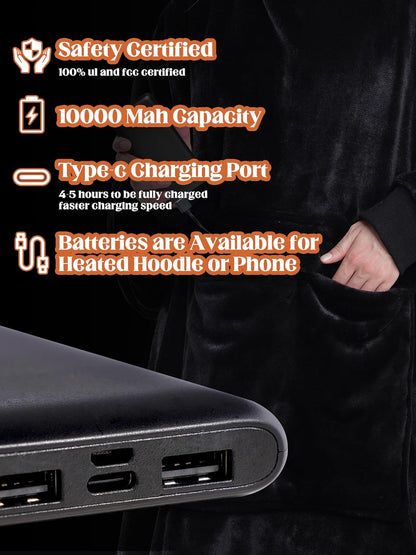 MAXEVE Heated Blanket Hoodie with 10000mAh Battery Pack – Oversized Sherpa Wearable Blanket Sweatshirt for Women & Men, Black, Warm & Soft Adult Hoodie