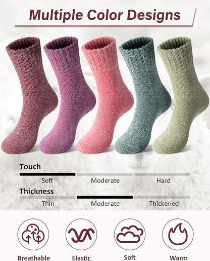 Loritta Women's Wool Socks - Warm Winter Knit Crew Calf-Length Socks for Hiking Boots, Cozy Boot Socks, Perfect Gift & Stocking Stuffer