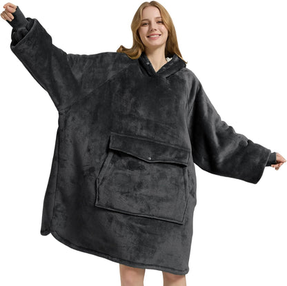 Krifey Wearable Blanket Hoodie, Oversized Sherpa Hooded for Women and Men, Cozy Sweatshirt with Giant Pocket