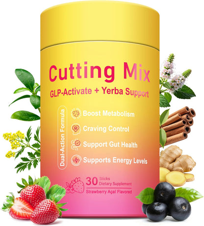 Cutting Drink Mix | 5-HTP, Yerba Mate & Magnesium | Appetite Control & Energy | Strawberry Açaí | 30 Servings